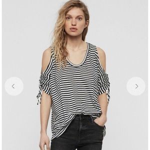 ALLSAINTS Harper Striped Cold Shoulder T-Shirt